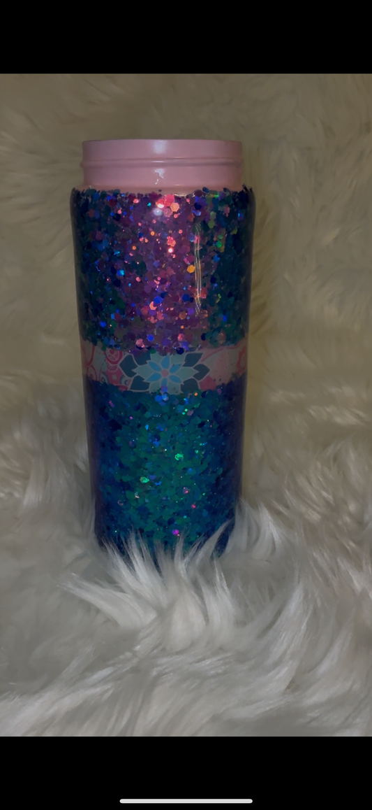 12 oz Pink and Blue Colorshift Custom Skinny Koozie w/bottle opener