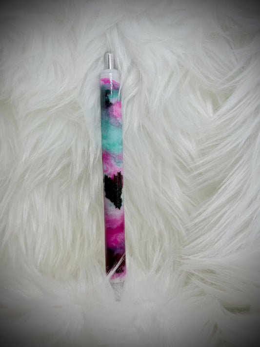 Pink & Teal Swirl Glitter Cow Print Pen